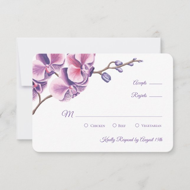 Purple Orchid Wedding RSVP Card (Front)