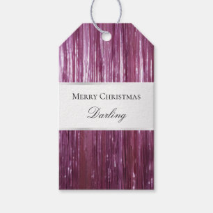 Purple Orchid White Glam Tinsel Stripes Gift Tags