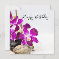 Purple orchid with black hot stone birthday card