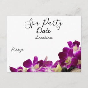 Purple orchid with black hot stone spa party postcard