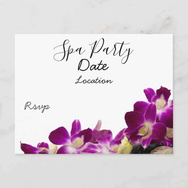 Purple orchid with black hot stone spa party postcard (Front)