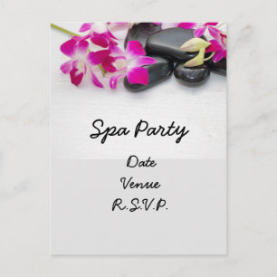 Purple Orchid with hot stone Spa Party invitation Postcard