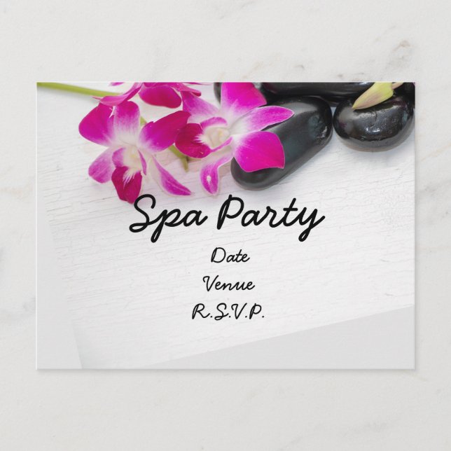Purple Orchid with hot stone Spa Party invitation Postcard (Front)