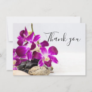 Purple orchid with stone on white background  than thank you card