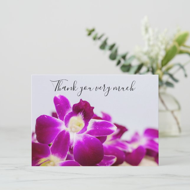 Purple orchid with stone on white background  thank you card (Standing Front)