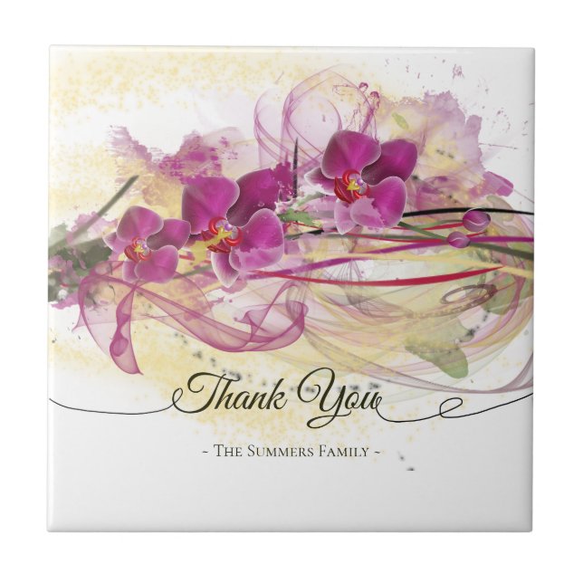 Purple Orchids Abstract Art Calligraphy Tile (Front)