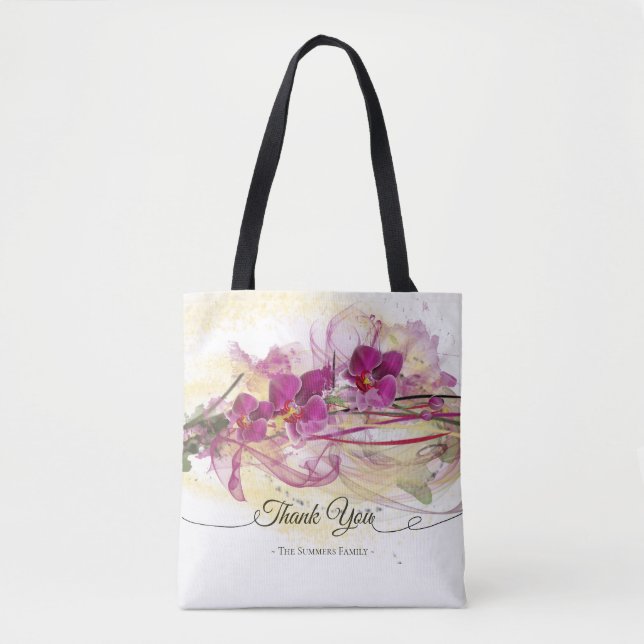 Purple Orchids Abstract Art Calligraphy Tote Bag (Front)