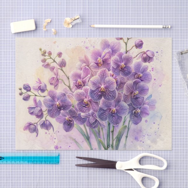 Purple Orchids Bouquet Watercolor Tissue Paper (Craft)