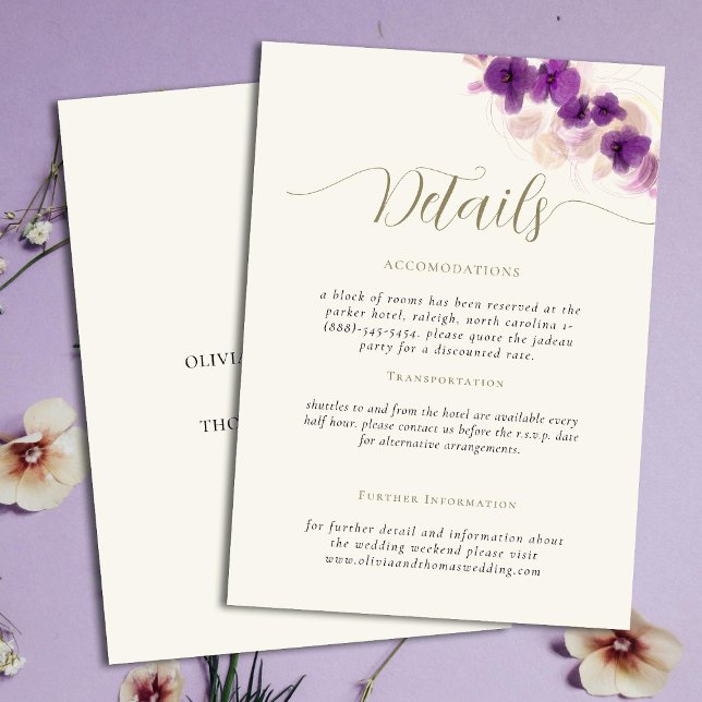 Purple Orchids Ecru Elegant Wedding Enclosure Card (Creator Uploaded)