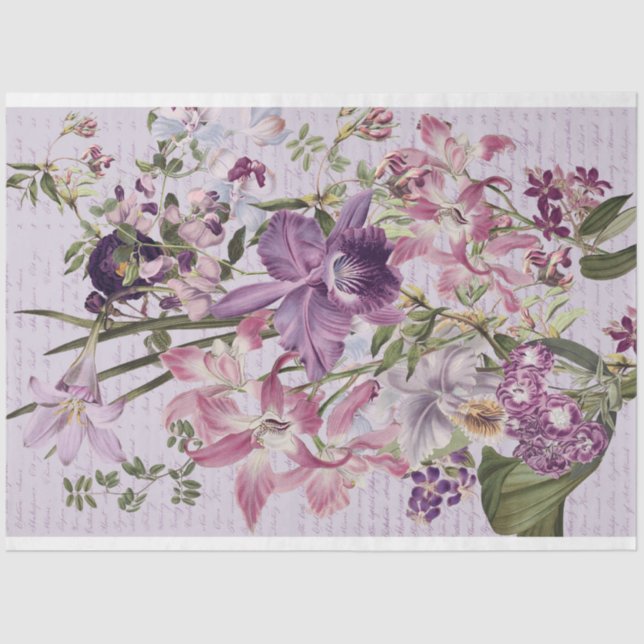 Purple orchids floral bouquet decoupage tissue paper (Front)