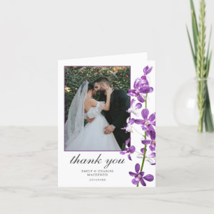 Purple Orchids, Modern Elegant Wedding Thank You C Card