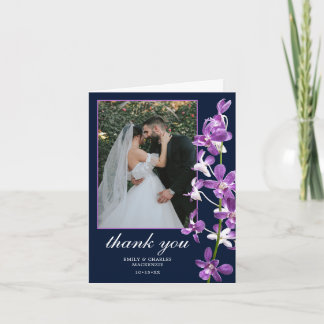 Purple Orchids, Modern Elegant Wedding Thank You C Card