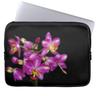 Purple orchids on Black background Laptop Sleeve