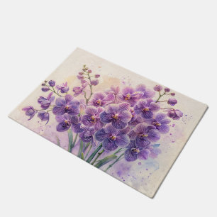 Purple Orchids Watercolor Art Doormat