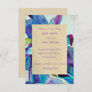 Purple orchids wedding watercolour art rustic invitation