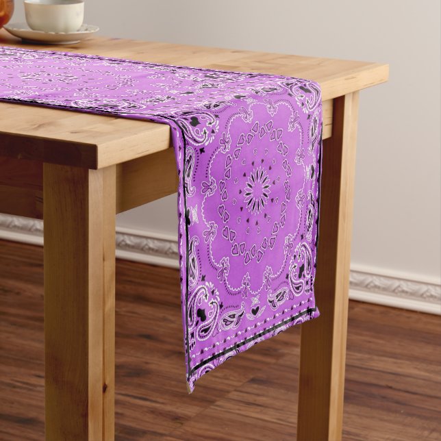 Purple oriental design medium table runner (In Situ)