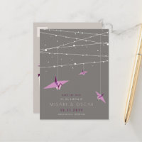 Purple Origami Paper Cranes Asian Save The Date