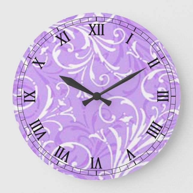 Purple Ornamental Round Roman Numerals Clock (Front)
