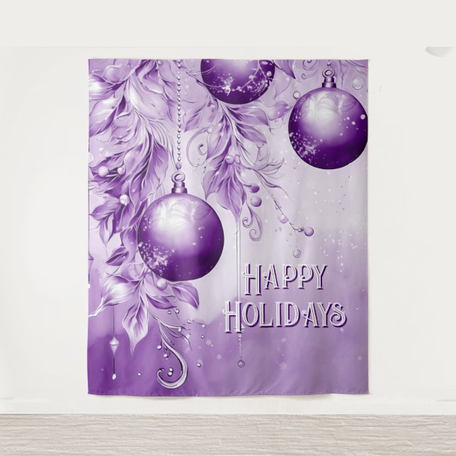 Purple Ornaments Christmas Holiday Backdrop Tapestry (Front)