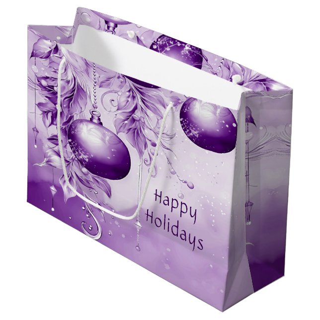 Purple Ornaments Christmas Holiday Gift Bag (Front Angled)