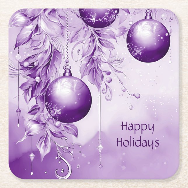 Purple Ornaments Christmas Holiday Paper Coaster (Front)