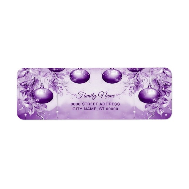 Purple Ornaments Christmas Holiday Return Address Label (Front)
