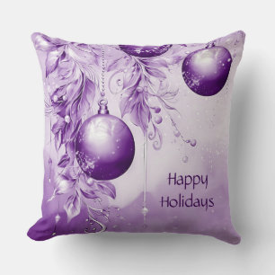 Purple Ornaments Christmas Holiday Throw Pillow