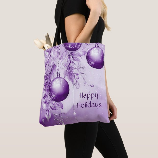 Purple Ornaments Christmas Holiday Tote Bag (Close Up)