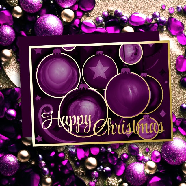 Purple Ornaments Happy Christmas Foil Holiday Card (Creator Uploaded)