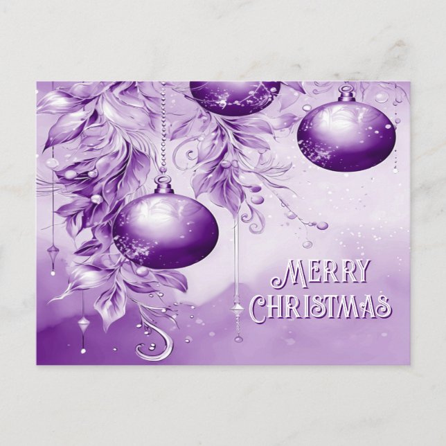 Purple Ornaments Holiday Christmas Postcard (Front)