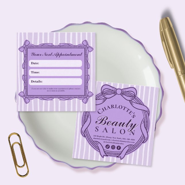 Purple Ornate Bow Frame Appointment Reminder Card (Purple Ornate Bow Frame Appointment Reminder Card)