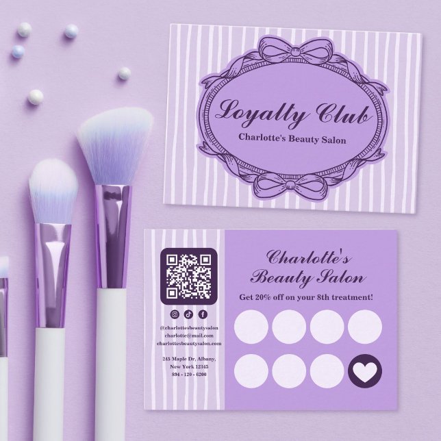 Purple Ornate Bow Frame Salon Loyalty Card (Purple Ornate Bow Frame Salon Loyalty Card)