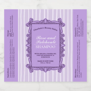 Purple Ornate Bow Frame Shampoo Bottle Label