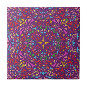 Purple Ornate Kaleidoscope Pattern Ceramic Tile