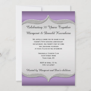 Purple Ornate Silver Frame 25th Anniversary Invitation
