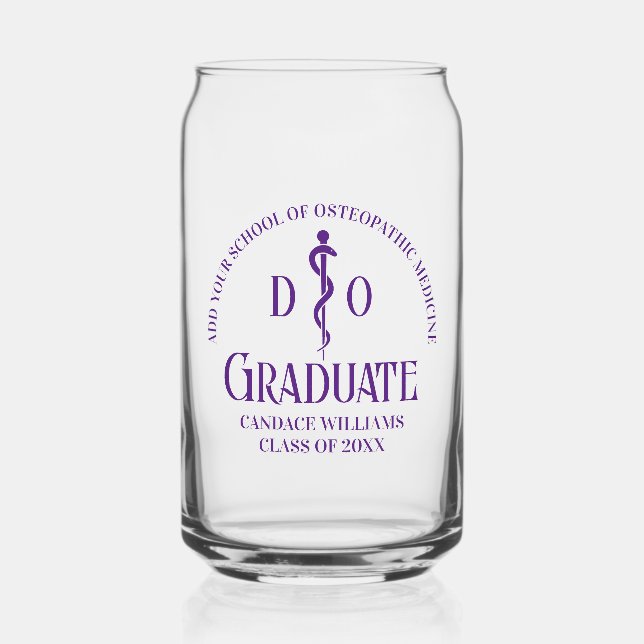 Purple Osteopathic Medical School Graduation Can Glass (Front)
