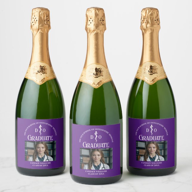 Purple Osteopathic Medical School Graduation Party Sparkling Wine Label (Bottles)