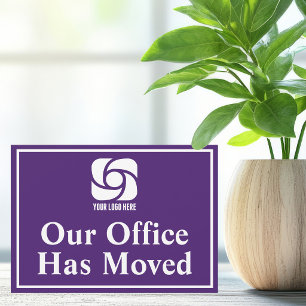 Purple Our Office Has Moved Business Logo Announcement