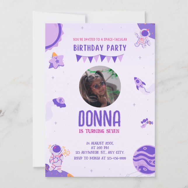 Purple Outer Space Birthday For Kids  Invitation (Front)