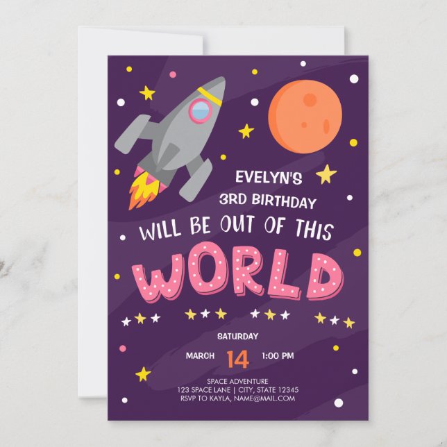 Purple Outer Space Birthday Invitation with Photo (Front)