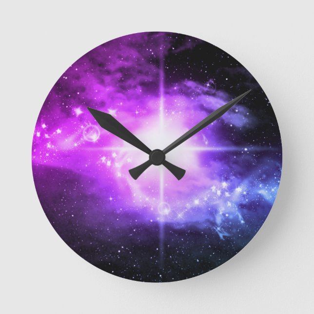 Purple Outer Space Round Clock (Front)
