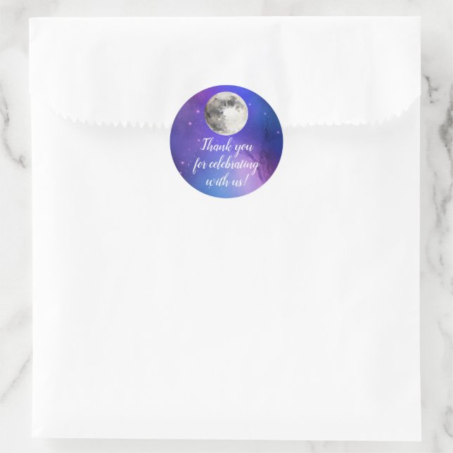 Purple Outer Space Stars Over the Moon Celestial Classic Round Sticker (Bag)