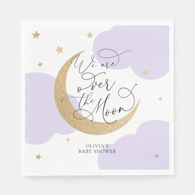 Purple Over the Moon Baby Shower Napkin (Front)