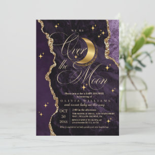  Purple Over the Moon Gold Stars Baby Shower  Invitation