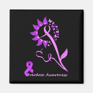 Purple Overdose Awareness Butterfly Sunflower Ribb Magnet