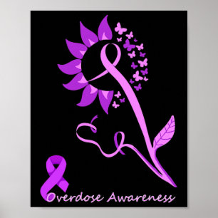 Purple Overdose Awareness Butterfly Sunflower Ribb Poster