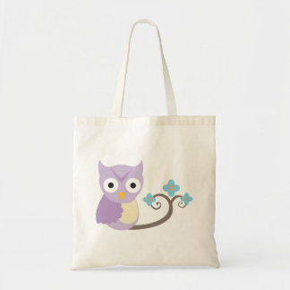 Purple Owl and Blue Flowers Girls Tote