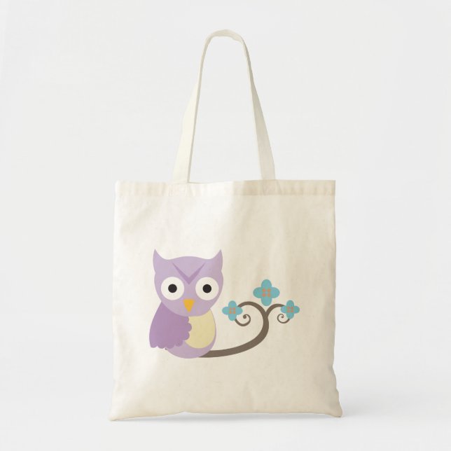 Purple Owl and Blue Flowers Girls Tote (Front)