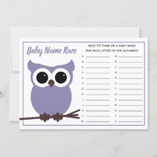 Purple Owl Baby Name Race Baby Shower Game Invitation
