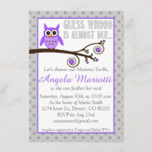Purple Owl Baby Shower Invitation